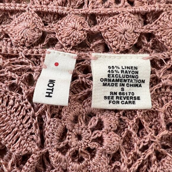 Anthropologie Moth Womens Linen Rayon Floral Crochet Knit Lace Sweater Small - Picture 5 of 6